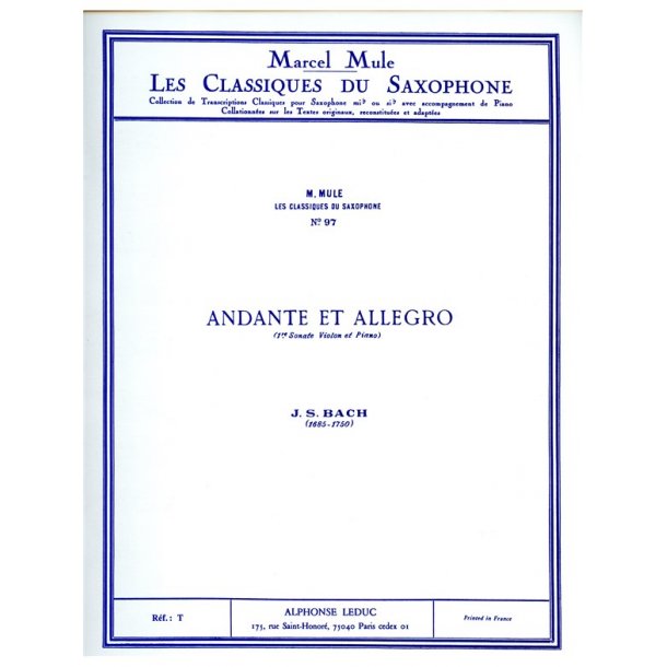 Johann Sebastian Bach: Andante et Allegro (Classiques No.97) (Saxophone-Alto & Piano)