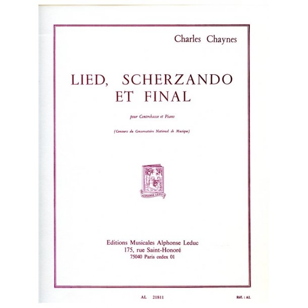 Chaynes Charles Lied Scherzando Et Final Double Bass &amp; Piano Book