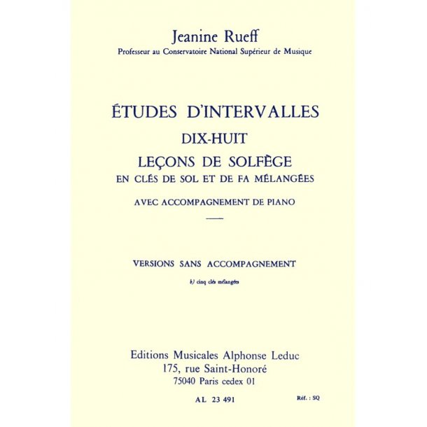 Rueff Etudes D'intervalles 18 Lecons De Solfege 5 Cles B Sans Acc Bk