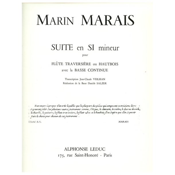 Marin Marais: Suite in B minor (Flute & Continuo)