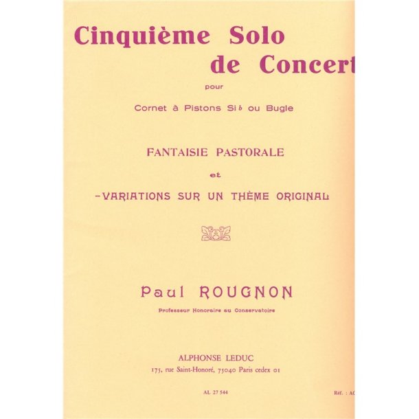 Paul Rougnon: Solo de Concert No.5: Variations sur un Th&egrave;me original (Trumpet & Piano)