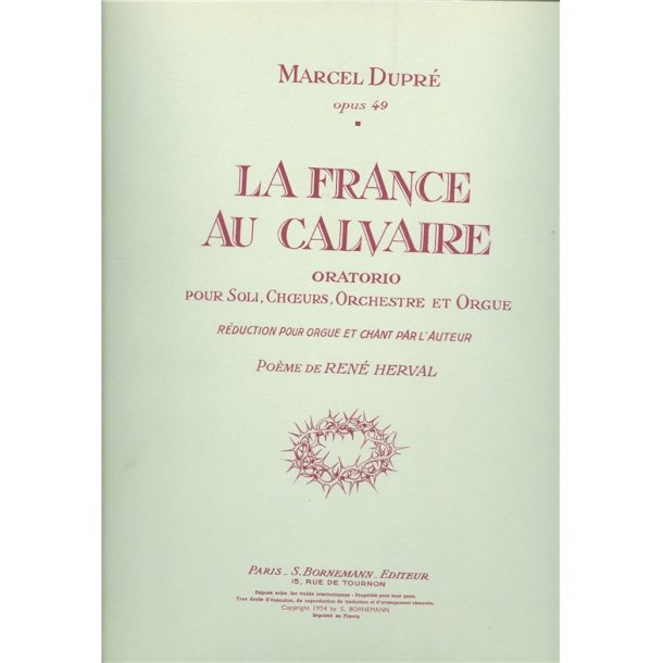 Dupre France Au Calvaire Op 49 Choir & Organ Book