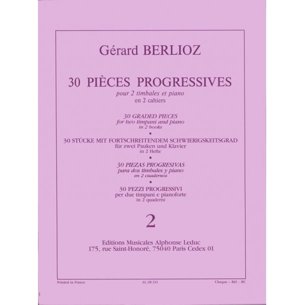G&eacute;rard Berlioz: 30 Pi&egrave;ces progressives Vol.2 (Percussion(s) & Piano)