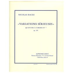 Bacri Variations Serieuses Op.101 14' String Quartet Book