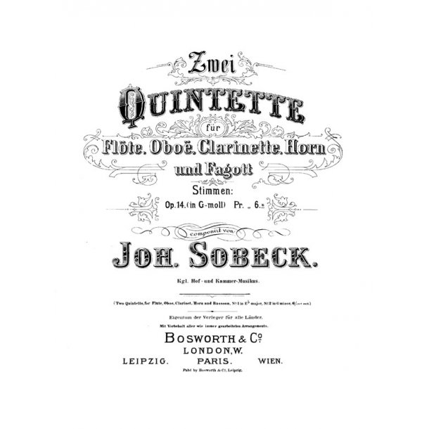 SOBECK J WIND QUINTET OP14 G MINOR PARTS