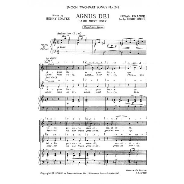 Franck Agnus Dei (Lamb Most Holy) 2 Pt (Tp248)