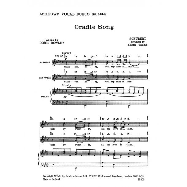 Schubert, F Cradle Song 2-pt/Pf