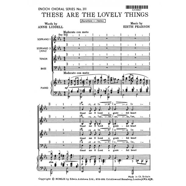 Pearson, E These Are The Lovely Things Satb/Pf