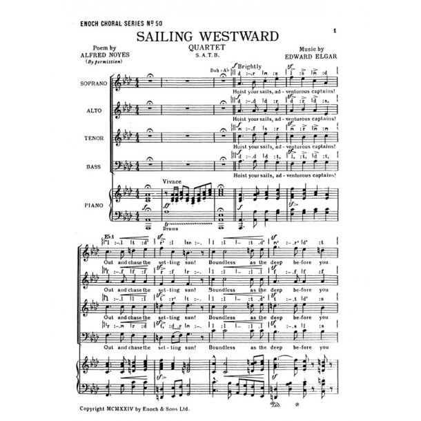 Elgar: Sailing Westward For Soprano, Alto, Tenor And Bass