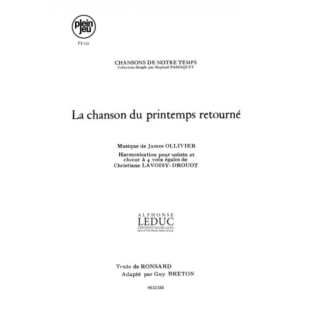 Ollivier Chansons De Notre Temps Pj235 Chanson Du Printemps 4 Part