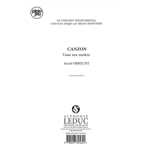 Obrecht Concert Instrumental Pj463 Canzon Tsaat Een Meskin 4 Inst Bk