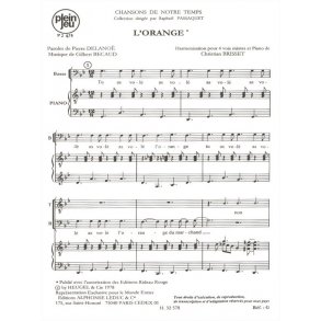 Becaud Delanoe Chansons De Notre Temps Pj476 L'orange 4 Part & Piano