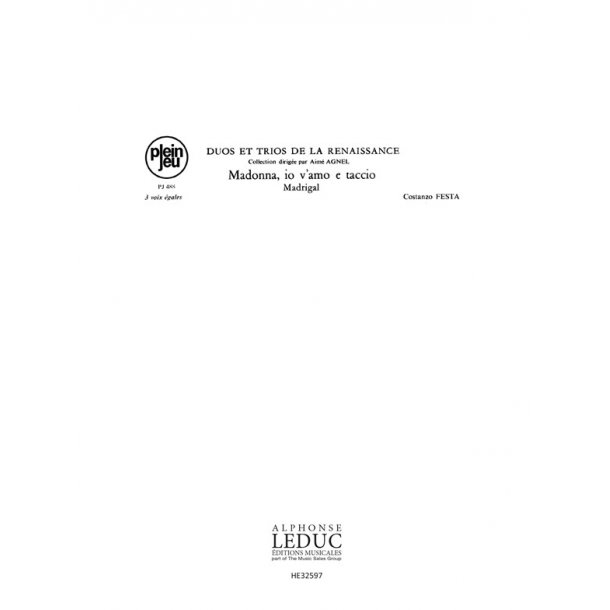 Festa Duos Trios Renaissance Pj488 Madonna Io V'amo E Taccio 3 Part