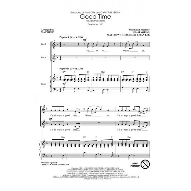 Jepsen/Owl City Good Time (Huff) 2pt