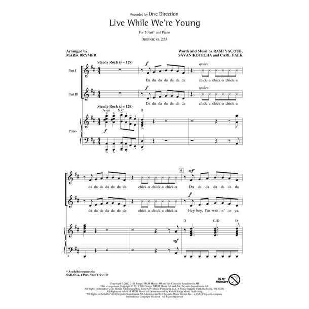 One Direction Live While We're Young (Arr Brymer Mark) 2pt Mixed Chor