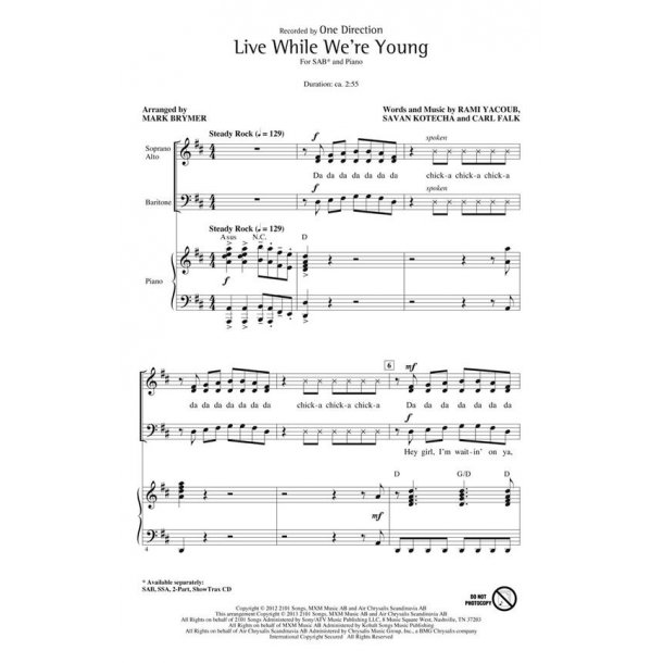 One Direction Live While We're Young (Arr Brymer Mark) Showtrax Cd