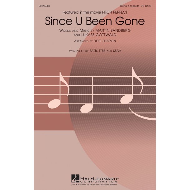 Gottwald/Sandberg Since U Been Gone (Sharon) Ssaa A Cappella Choral