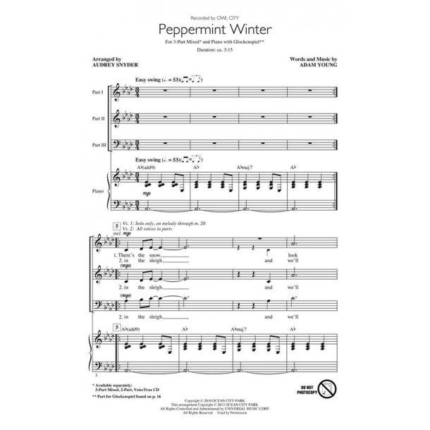 Owl City Peppermint Winter (Arr Snyder Audrey) Voicetrax Cd