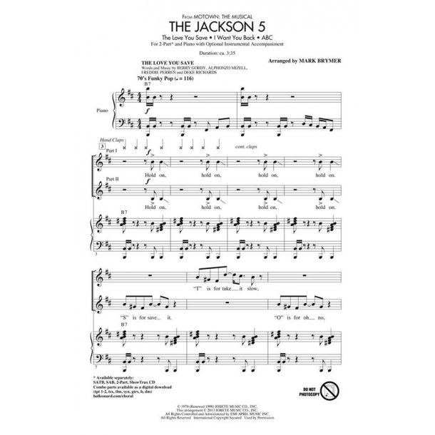 The Jackson 5 From Motown The Musical (Arr Brymer Mark) 2 Part Choral
