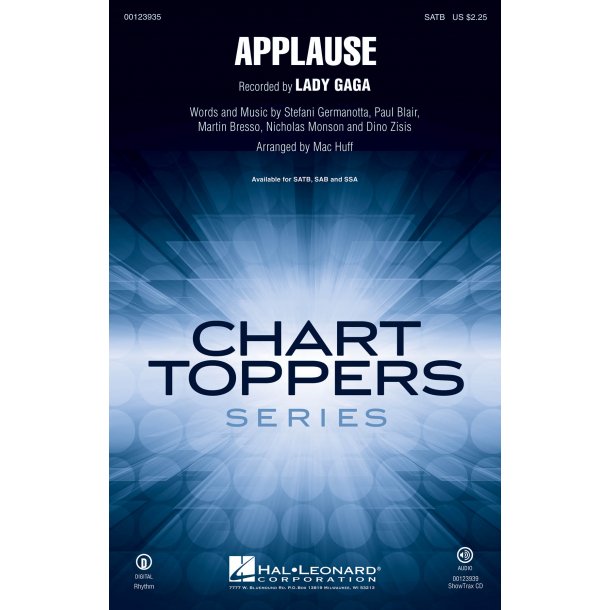 Lady Gaga Applause (Arr Huff Mac) Satb Choral