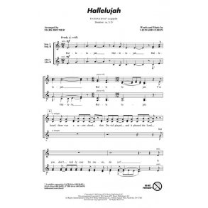 Cohen Leonard Hallelujah (Arr Brymer Mark) Ssaa Div A Cappella Choral