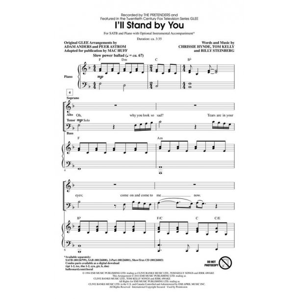 Hynde Chrissie I'll Stand By You (Arr Huff Mac) Showtrax Cd