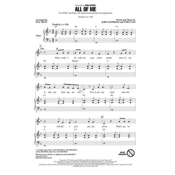 Legend John All Of Me (Arr Huff Mac) Showtrax Cd