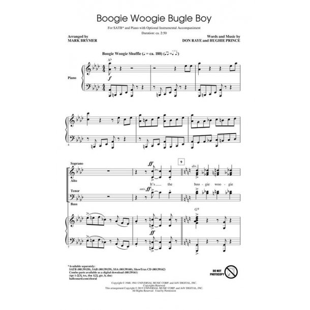 Raye/Prince Boogie Woogie Bugle Boy (Arr Brymer Mark) Showtrax Cd