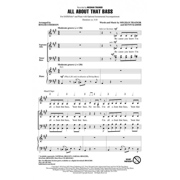 Trainor Meghan/Kadish Kevin All About That Bass (Emerson) Showtrax Cd