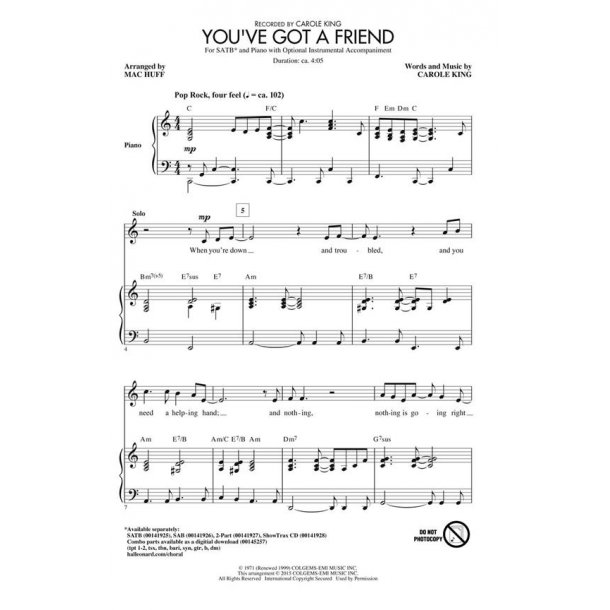 King Carole You've Got A Friend (Arr Huff Mac) Showtrax Cd