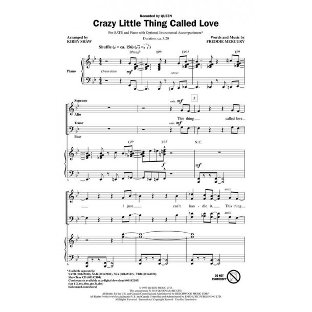 Mercury Freddie Crazy Little Thing Called Love (Shaw) Showtrax Cd