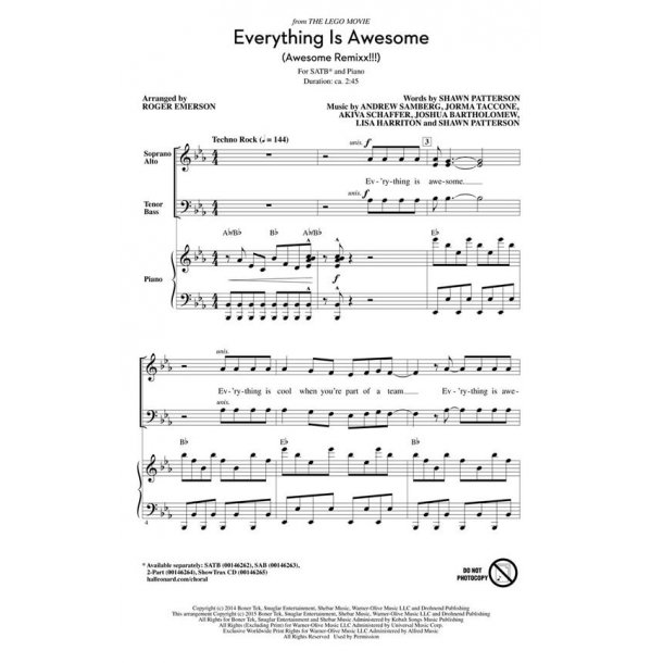 Everything Is Awesome From The Lego Movie (Emerson Roger) Showtrax Cd