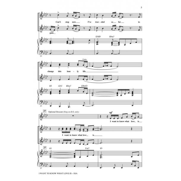 JONES MICK I WANT TO KNOW WHAT LOVE IS (SHAW KIRBY) SSA CHORAL