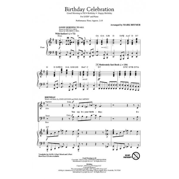 Birthday Celebration Medley (Arr Brymer Mark) Showtrax Cd