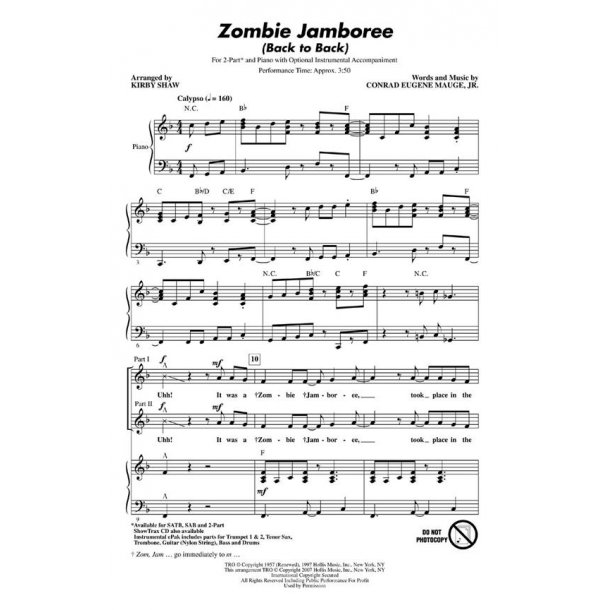 Mauge Conrad Zombie Jamboree Back To Back (Arr Shaw Kirby) 2 Part Chor