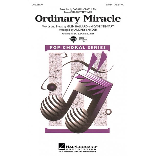 SARAH MCLACHLAN ORDINARY MIRACLE CHARLOTTE'S WEB (AUDREY SNYDER) SATB