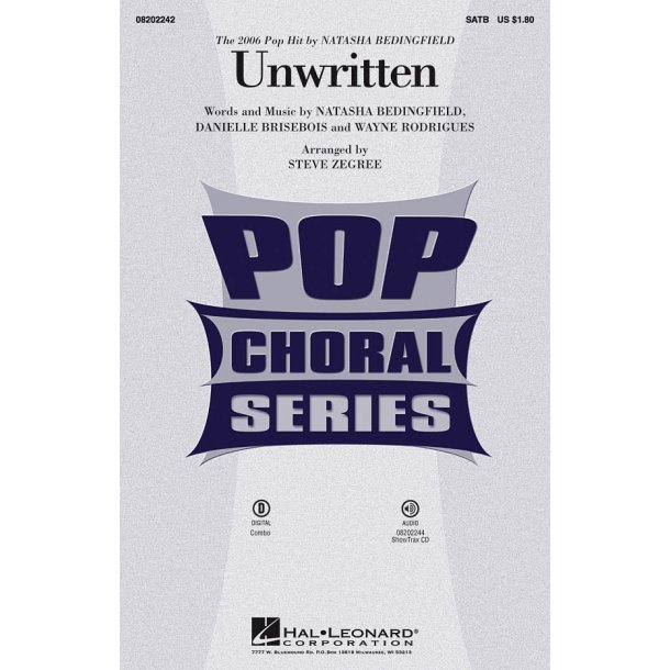 BEDINGFIELD NATASHA UNWRITTEN (ARR ZEGREE STEVE) SATB CHORAL