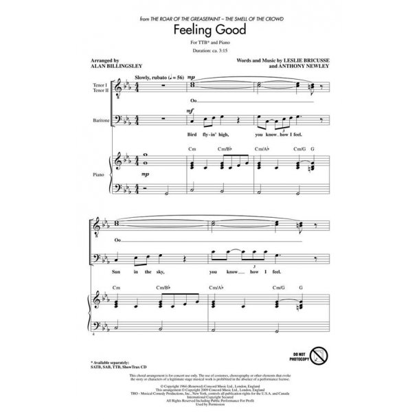Bricusse/Newley Feeling Good (Arr Billingsley Alan) Ttb Choral