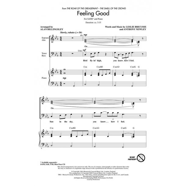 Bricusse/Newley Feeling Good (Arr Billingsley Alan) Showtrax Cd