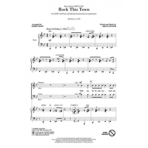 Setzer Brian Rock This Town (Arr Shaw Kirby) Showtrax Cd