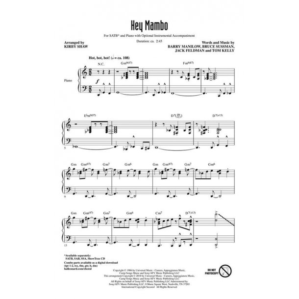 BARRY MANILOW HEY MAMBO (ARR KIRBY SHAW) SHOWTRAX CD