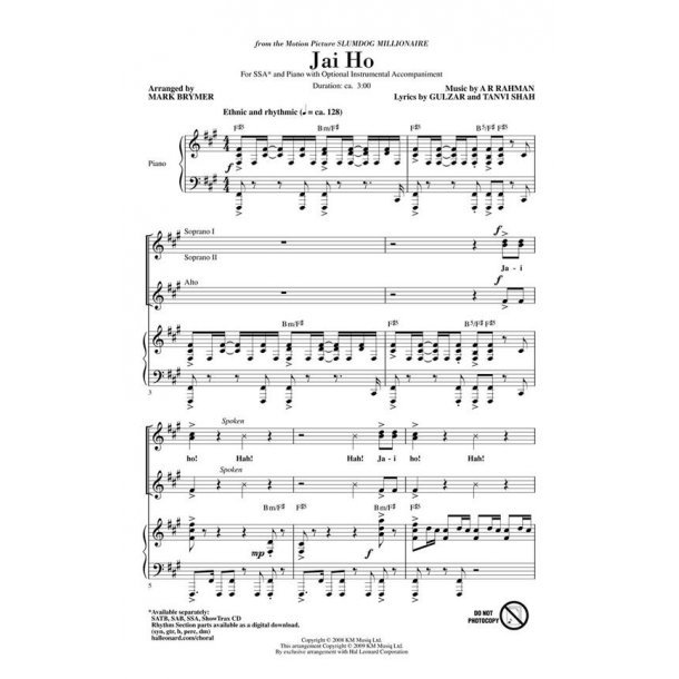 JAI HO FROM SLUMDOG MILLIONAIRE (ARR MARK BRYMER) SSA