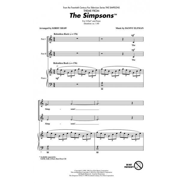 ELFMAN DANNY THE SIMPSONS THEME (SHAW KIRBY) 2 PART CHORAL