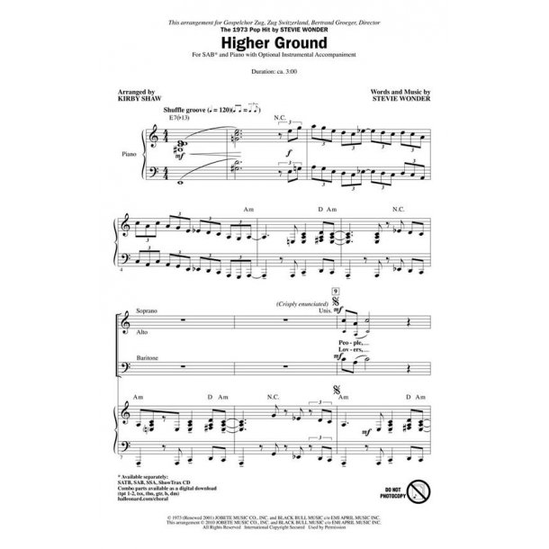 WONDER STEVIE HIGHER GROUND (ARR SHAW KIRBY) SAB CHORAL