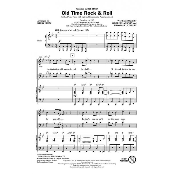 SEGER BOB OLD TIME ROCK & ROLL (SHAW KIRBY) SAB CHORAL