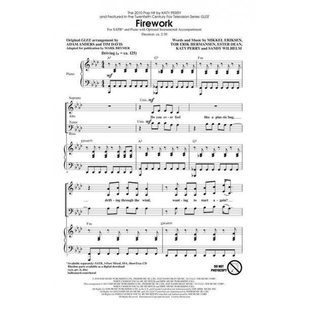 Perry Katy Firework (Anders/Davis) Showtrax Cd