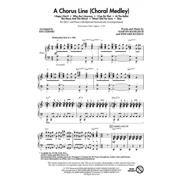 KLEBAN/HAMLISCH A CHORUS LINE CHORAL MEDLEY (ARR LOJESKI ED) SSA CHOR