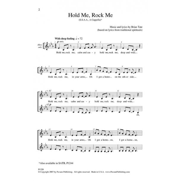 TATE BRIAN HOLD ME ROCK ME SSAA A CAPPELLA CHORAL