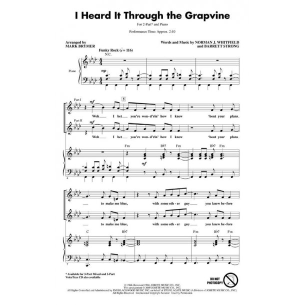 GAYE I HEARD IT THROUGH THE GRAPEVINE 2-PART (ARR BRYMER) CHORAL