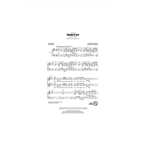 LARSON JONATHAN SEASONS OF LOVE FROM RENT (ARR HUFF MAC) 2 PART CHORAL
